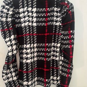 SHEIN Black and White Patterned Top with Red Highlights